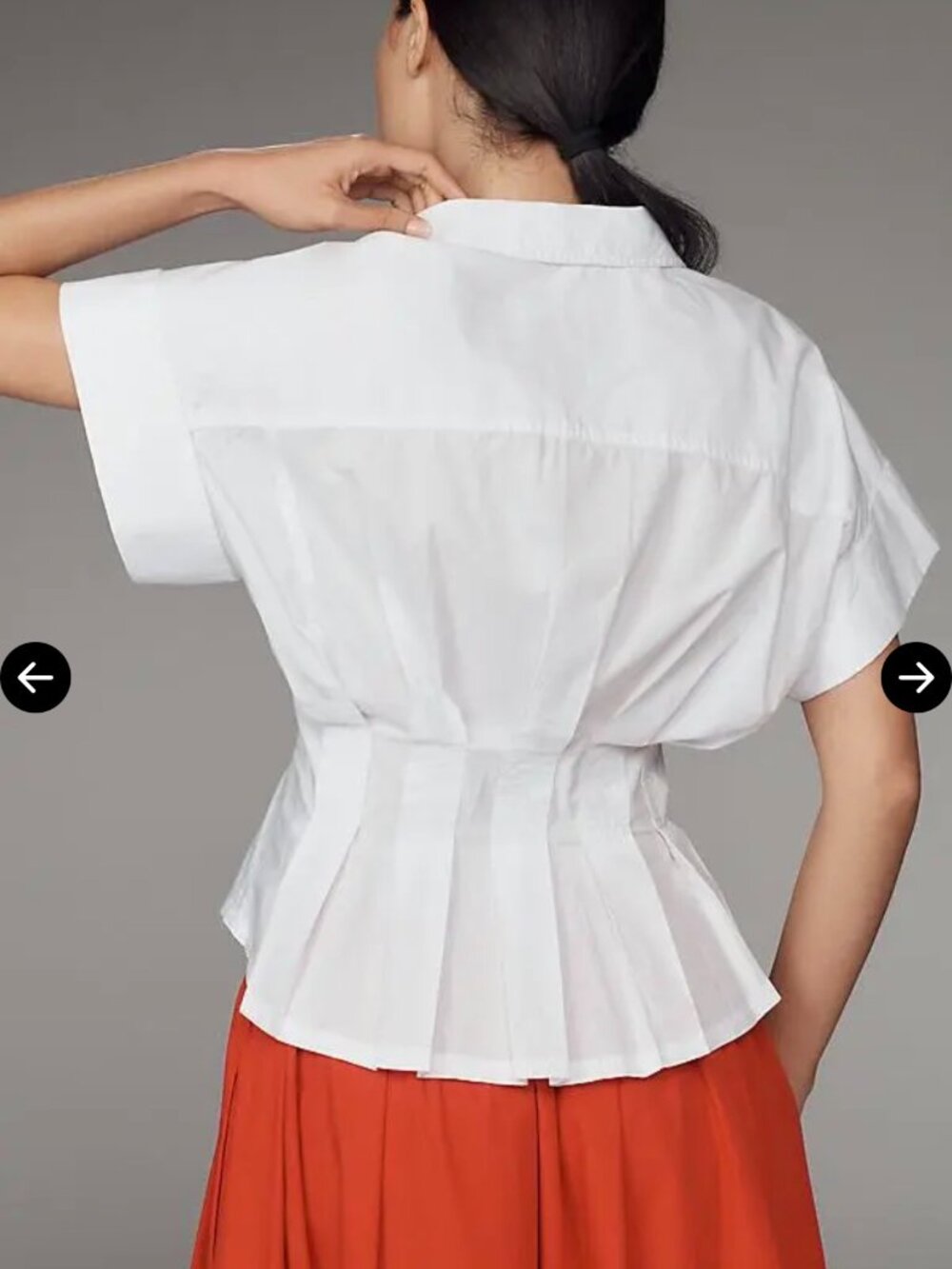 Pilcro White Short-Sleeve Pleated Peplum Button-Front Blouse - Picture 2 of 6